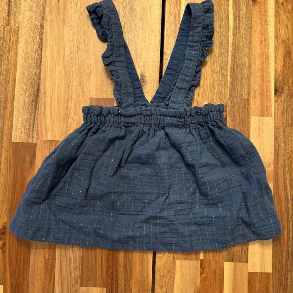 Zara Baby Girl Blue Muslin Pinafore Skirt Ruffle Straps Stripe 18-24 Months
